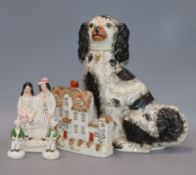 A small group of Staffordshire figures including a Potash farm model tallest 32cm