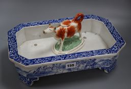 A Japanese rectangular dish and a Staffordshire cow creamer dish width 37cm