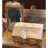 A Queen Anne style walnut toilet mirror and a writing box Box W.40cm