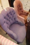 Two Victorian upholstered spoon back armchairs