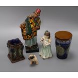 Two Doulton figures, a dog and two Doulton stoneware