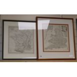 Thomas Kitchin, engraving, Accurate Map of the Roads of England and Wales, 35 x 35cm and a Baldwin &