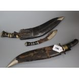 A Kukri knife, another and an Indian knife