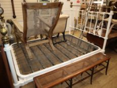 A late Victorian painted cast iron and brass bedstead W.140cm