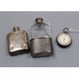 A Victorian engine-turned silver-mounted spirit flask, monogrammed, London 1867, makers Williamson &