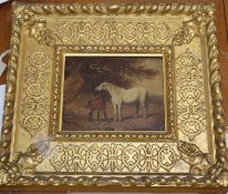 Attributed to James Ward (1769-1859), Mare and foal, oil on canvas laid on board, 12 x 15cm