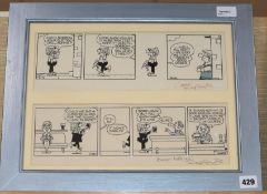 Reg Smythe (1917-1998), two pen and ink Andy Capp four-panel strips cartoons, framed together,