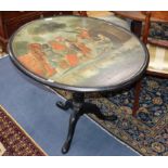 An 18th century style oval painted tilt top tea table W.90cm