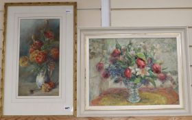 Marie Hensley (nee Low), watercolour, still life of orange and yellow flowers in a vase, signed