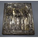 A 19th century Russian/Greek icon with silver-plated oklad 36 x 32cm