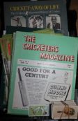 A collection of cricket memorabilia, magazines, score cards etc