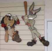 Two vintage Warner Brothers Looney Tunes 'Glazercut' hanging wall figures of Bugs Bunny and the