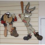 Two vintage Warner Brothers Looney Tunes 'Glazercut' hanging wall figures of Bugs Bunny and the