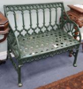 A small green-painted cast aluminium garden bench W.87cm