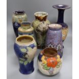 A Doulton Eliza Simmance vase and six other Doulton stoneware vases