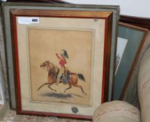 19th century English School, watercolour, Study of a cavalryman on horseback, 30 x 24cm, two similar