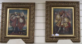Cuzco School, pair of oils on canvas, Angel musketeers, 39 x 28cm