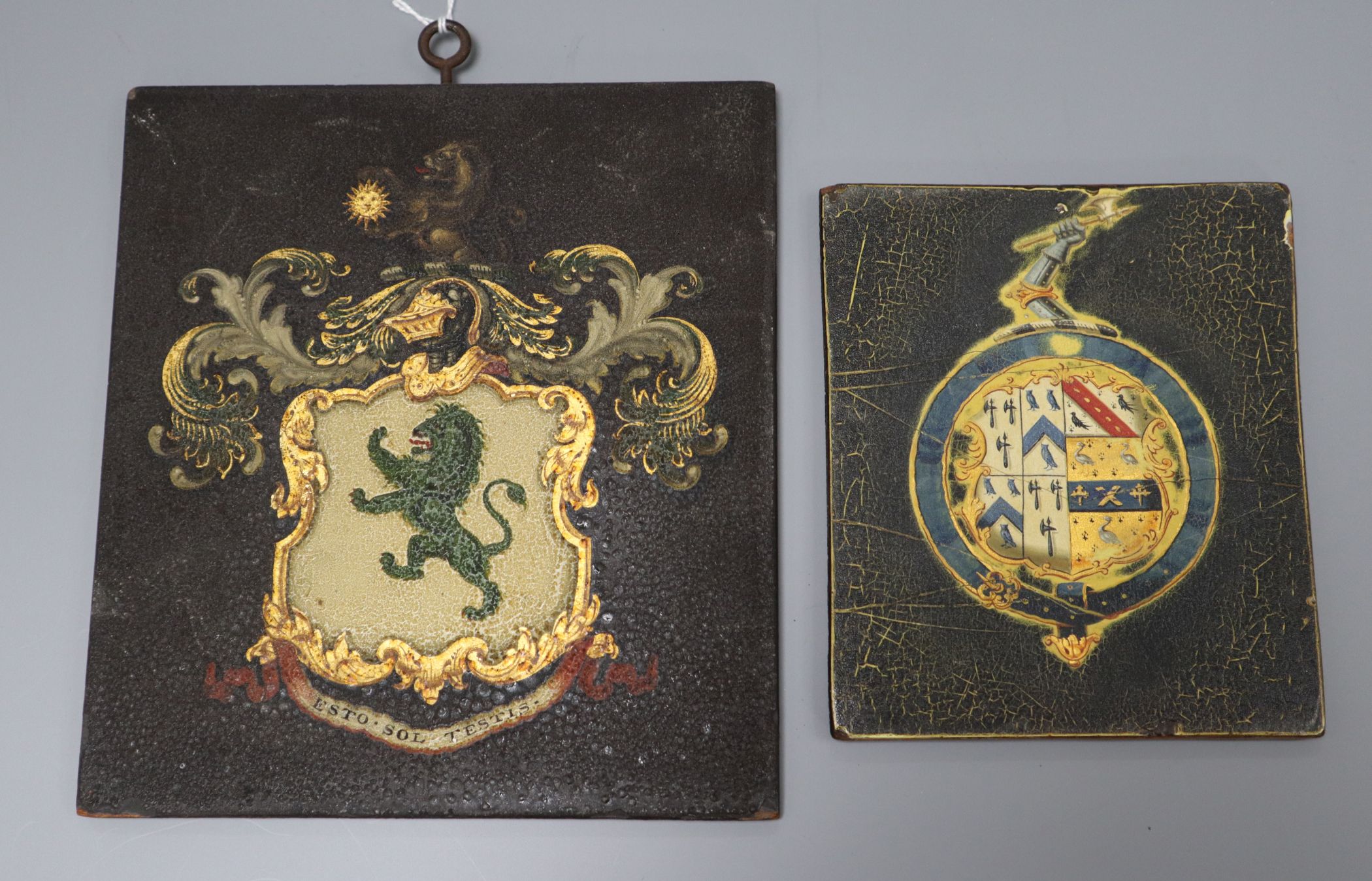 Two small painted hatchments largest 19 x 17cm - Image 2 of 2