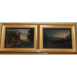 Early 19th century English School, pair of oils on panels, Travellers in landscapes, monogrammed J.