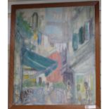 Margaret Hislop RSA, RBA (1894-1972), oil on board, French street scene, signed, 75 x 62cm