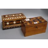 A specimen cube parquetry box and a marquetry box