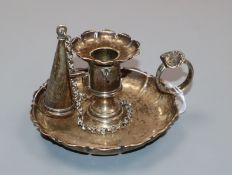 A George III silver miniature chamberstick with snuffer, London 1829, makers E J & W Barnard,