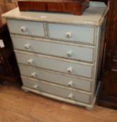 A green painted pine chest of drawers W.84cm