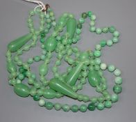 A single strand graduated jade bead necklace with 9ct gold clasp and a green paste necklace.