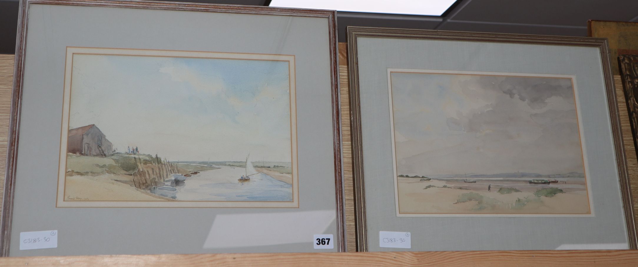 Ronald Gray (1868-1951), two watercolours, Blakeney, A Backwater and Beach scene, one signed, 24 x