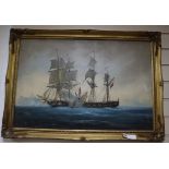 Oil on canvas, Naval encounter, 50 x 75cm