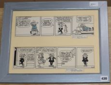 Reg Smythe (1917-1998), two pen and ink Andy Capp four-panel strips cartoons, framed together,