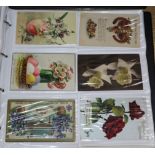 Two postcard albums, loose postcards and cigarette album, etc.