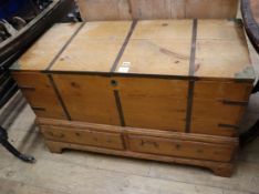 A George III brass bound pine campaign mule chest W.110cm