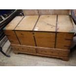 A George III brass bound pine campaign mule chest W.110cm