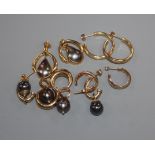 A pair of 18ct gold and mother of pearl-set earrings and four other pairs of earrings, various.