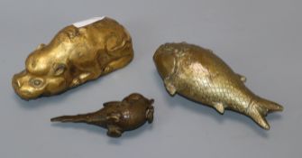 A Tibetan gilt metal pig and two Indian bronze figuresProvenance - from the family of a Victorian