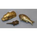 A Tibetan gilt metal pig and two Indian bronze figuresProvenance - from the family of a Victorian