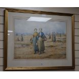 R.E. Gelmoyden, watercolour, Fisherwomen along the shore, signed, 49 x 69cm