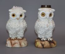 A Continental porcelain 'owl' and a similar lamp base