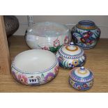 A Poole pottery vase, bowl and two jars and cover and a Maling bowl