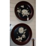 A pair of Japanese ivory relief plaques diameter 46cm