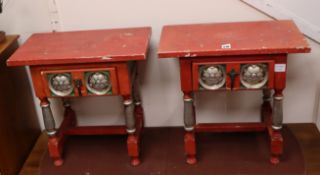 A pair of Spanish polychrome occasional tables W.55cm