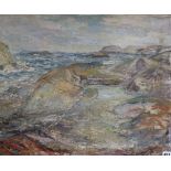 Ellen Oodean Lund, oil on canvas, Coastal landscape, signed and dated '46, 50 x 61cm, unframed