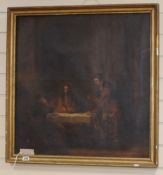 19th century Continental School, oil on canvas, Figures around a table, 65 x 64cm