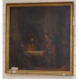 19th century Continental School, oil on canvas, Figures around a table, 65 x 64cm