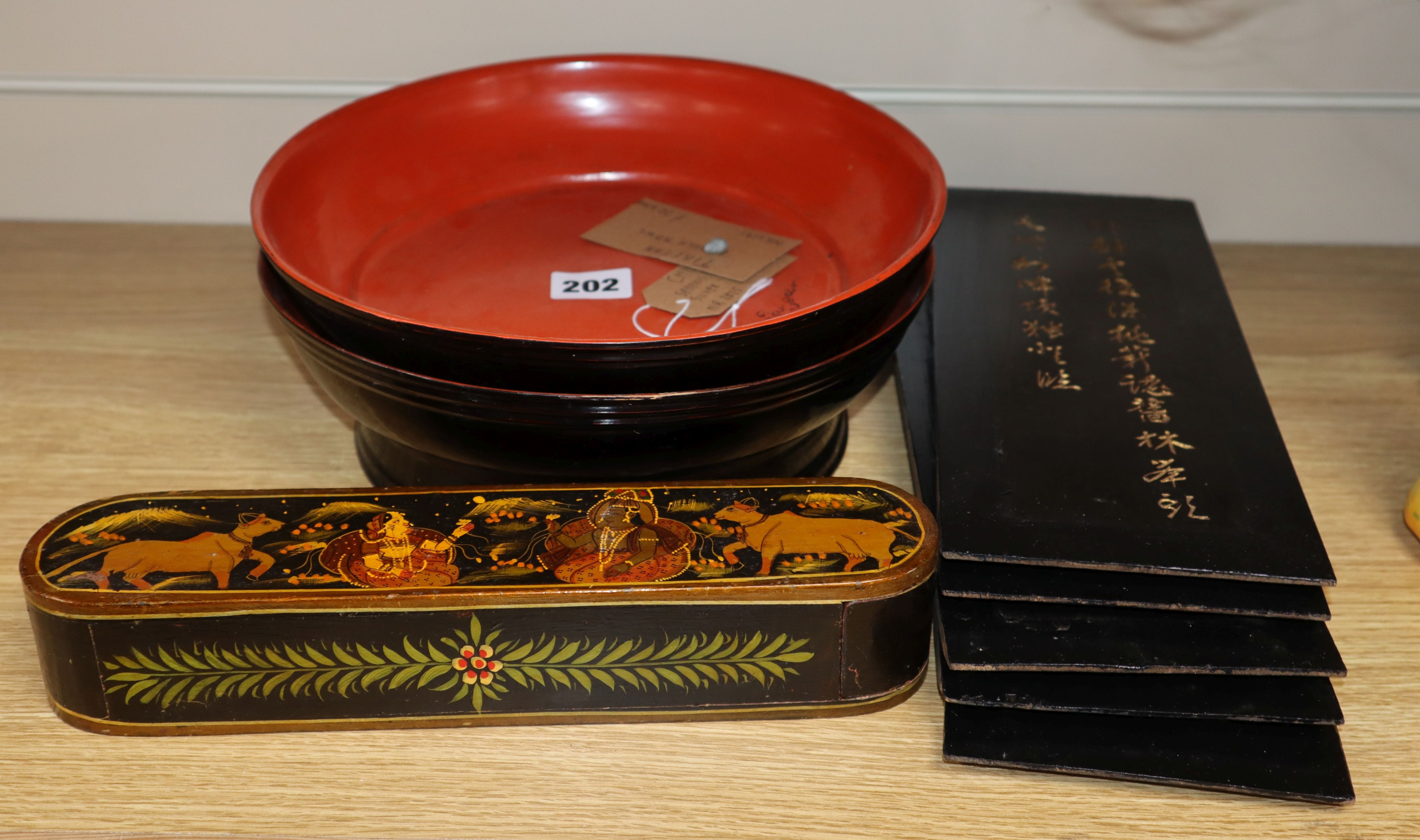 A quantity of lacquer ware and panels, China, Burma and India