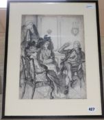 Edmund J. Sullivan (1869-1933), an original pen and ink illustration of 18th century figures in an