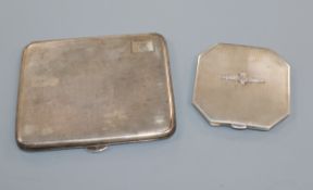 A George V silver engine turned cigarette case and a silver 'RAF' compact.