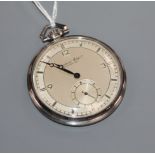 International Watch Co., Schaffhausen, a plated open-face keyless pocket watch.