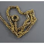 A yellow metal fancy long link chain, 46cm, 23.8 grams.